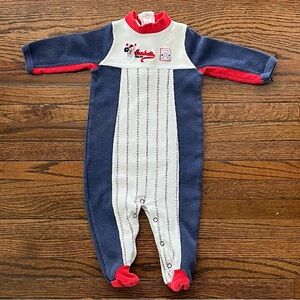 Vintage 90s Baby Boy Embroidered Baseball Footed Romper 6M Teddy Bear